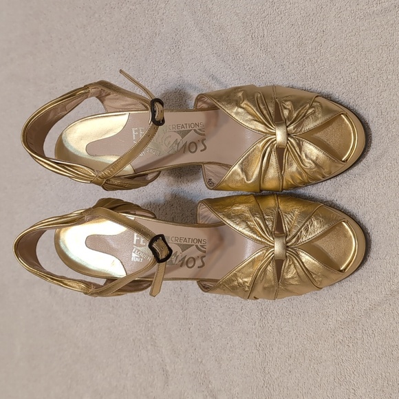 Salvatore Ferragamo Creations Vintage Reproduction Gold Heels - Picture 2 of 14